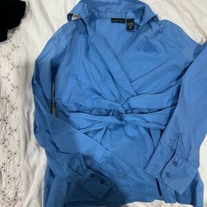 New York & Company Blue Wrap Blazer